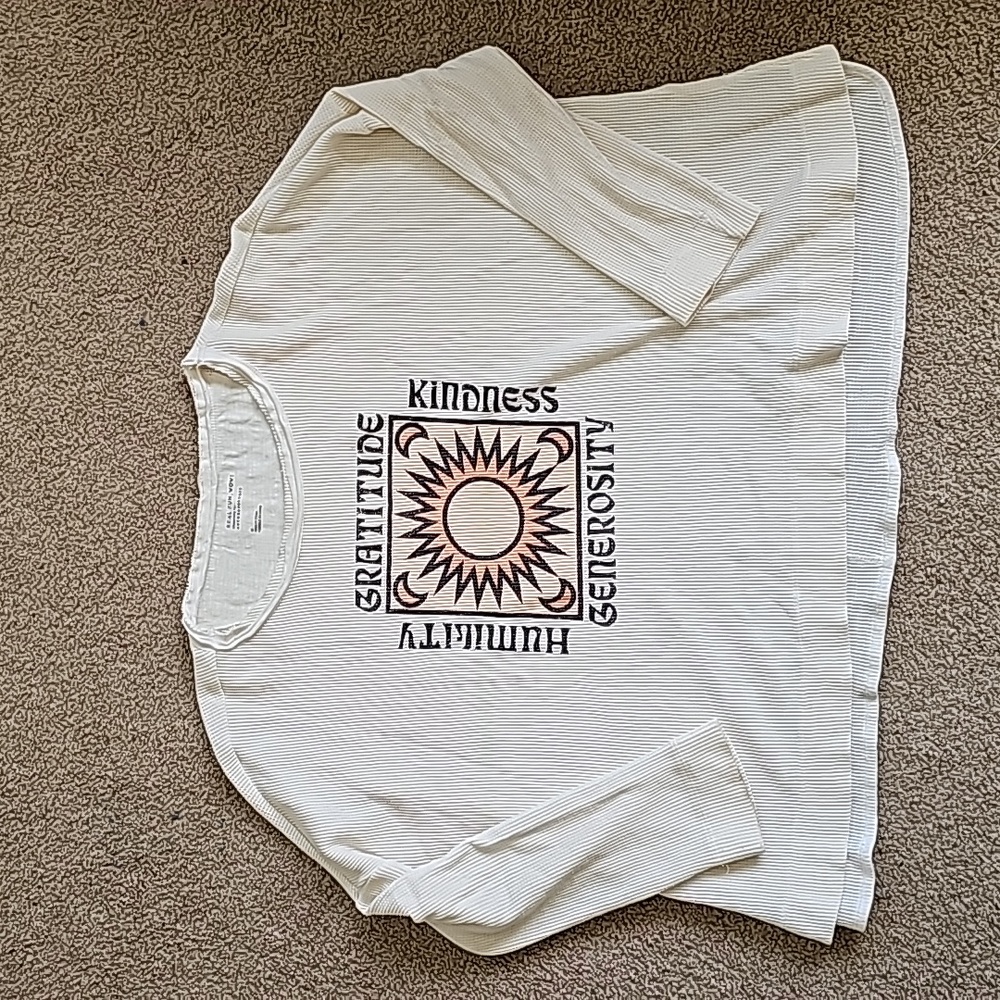 Anthropologie Real Fun, Wow! Gratitude Sunshine Graphic Thermal Top in Cream- M